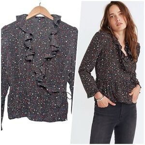 Madewell | Women | 100% Silk Starry Night Waterfall Ruffle Wrap Top | XL